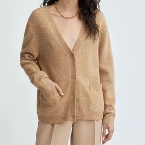 Aritzia Wilfred Shelby Tan Camel wool/Cashmere Blend  Cardigan Sweater Medium